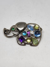 Vintage Silver Tone Colorful Rhinestone Pierced Openwork Elephant Brooch