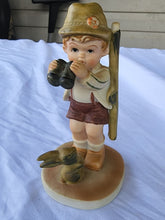 Vintage Napco Boy With Binoculars And Bunny Rabbit Figurine