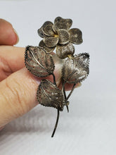 Antique 800 Silver Spun Filigree Wire Flower Brooch