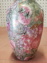 Vintage C & F Enterprises Pink And Green Fruit Design Vase Grapes Peaches